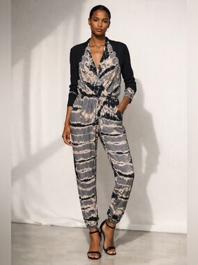 Young Fabulous & Broke Tie-Dye Wrap Jumpsuit in Black and Taupe size S